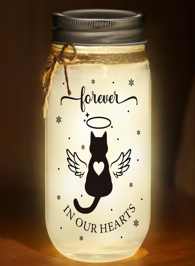 Glooglitter Cat Memorial Gifts for Loss of Cat Mason Jar Night Light Decor Pet Lover Sympathy Remembrance Gifts for Women Loss Loved Pet Bereavement Memorial Ornament - Image 1